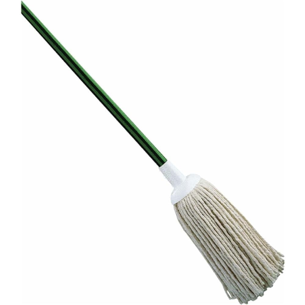 Libman Commercial Cotton Deck Mop front view featuring green steel handle and cotton yarn head.