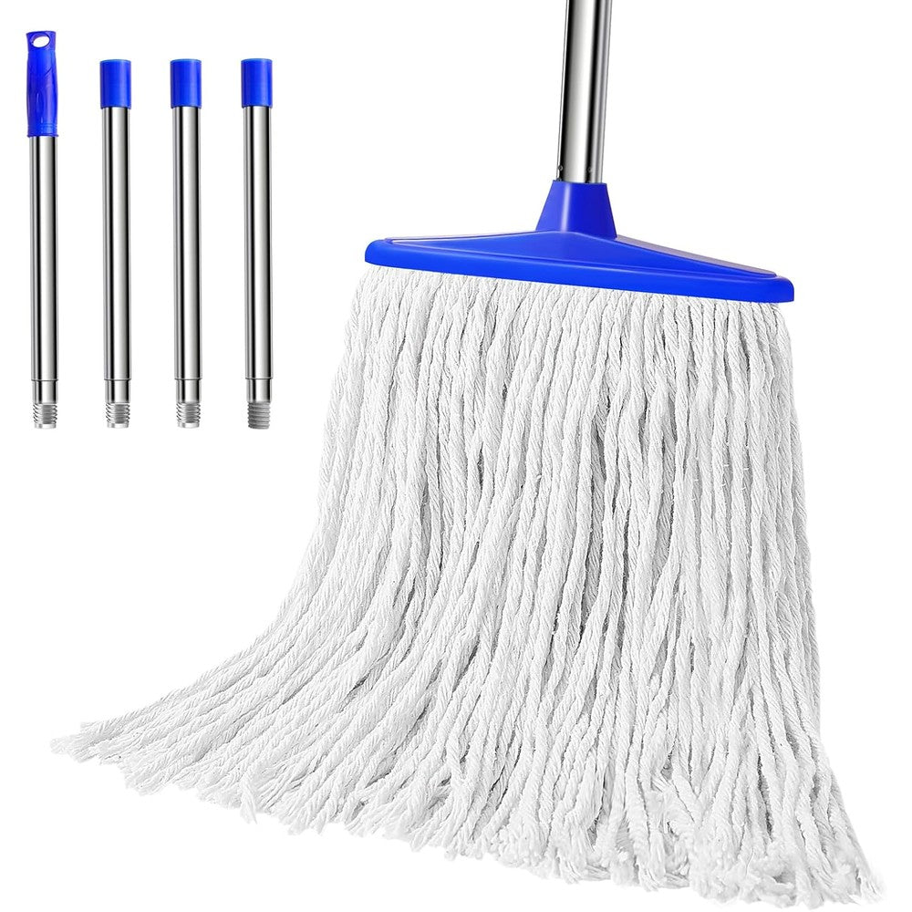 Keleekelin indoor cotton floor cleaning mop front view showing white blue head