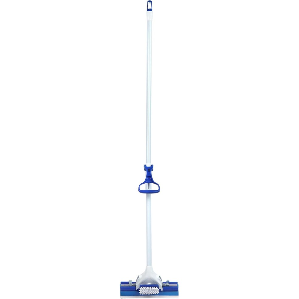 Mr. Clean Magic Eraser Roller Mop front view showcasing the blue and white heavy duty floor cleaning tool.