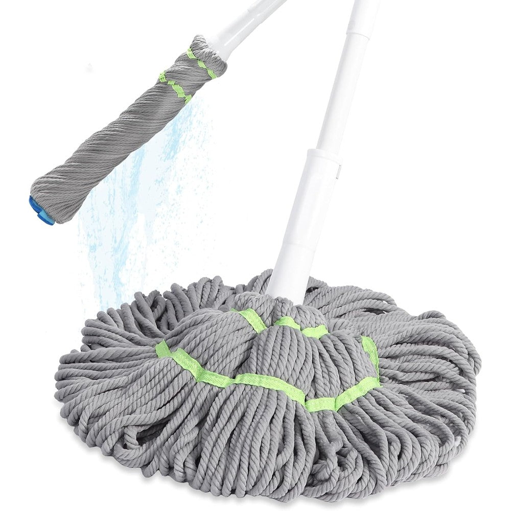 BOOMJOY self wringing twist mop front view showing grey and neon green microfiber strands
