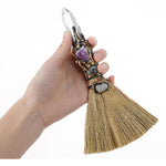 RENEMEGO White Crystal Witch Broom front view for altar cleansing