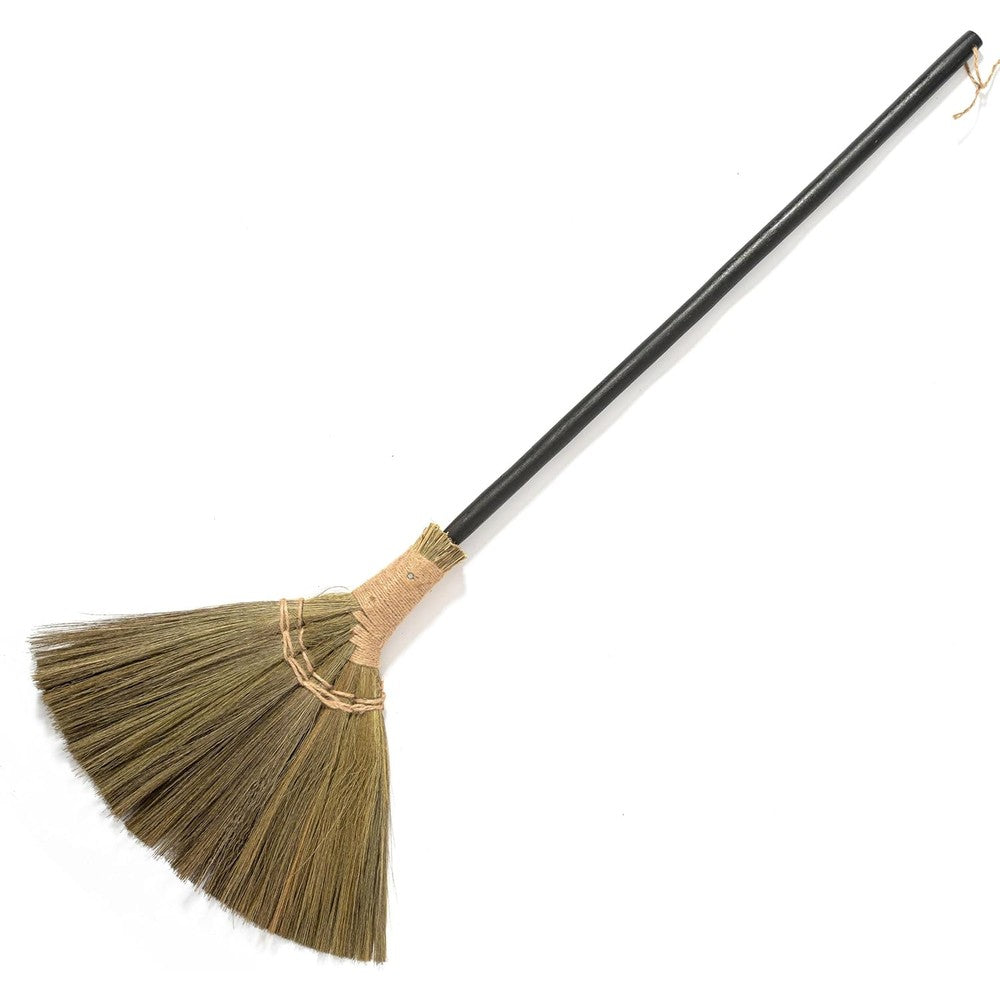 TTS For Home Vietnamese Natural Grass Broom front view showing long black handle.