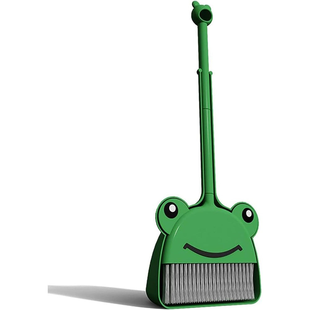 Esdallina green frog broom and dustpan set front view kids cleaning toy