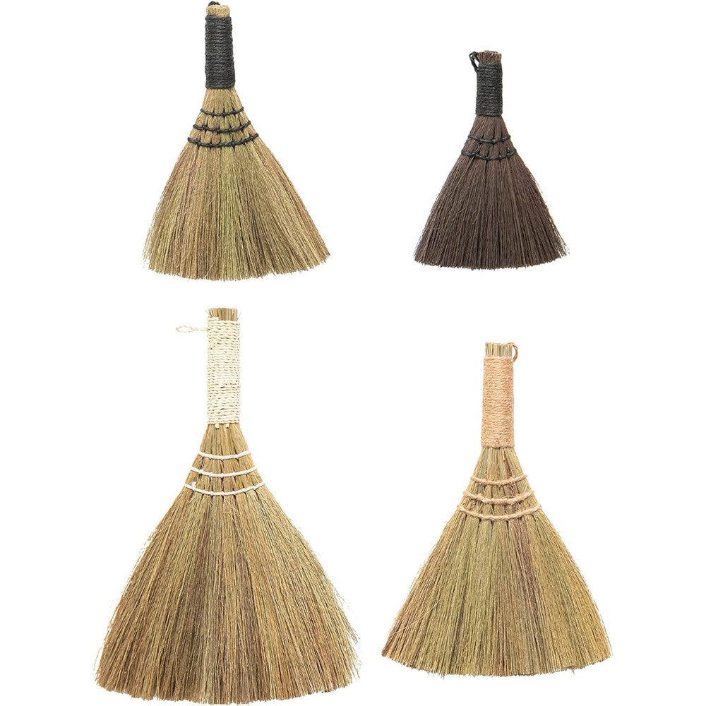 Creative Co-Op Whisk Brooms front view set of four natural straw brushes.