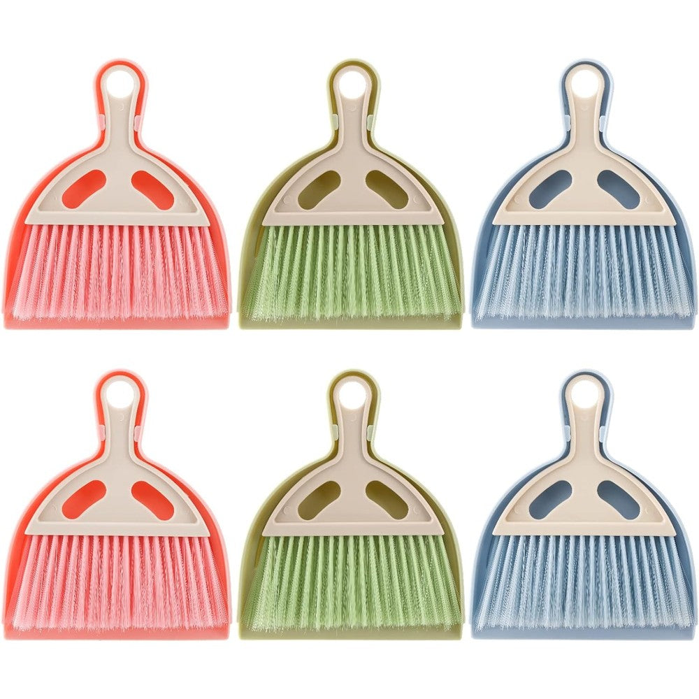 SOUJOY 6 Pack Mini Dustpan and Brush Set front view for tabletop cleaning.