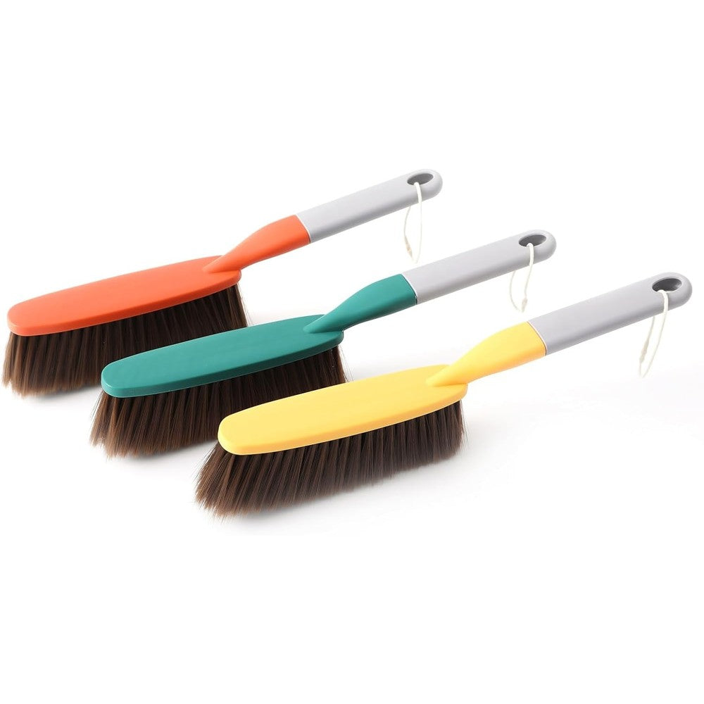 Kagyuan hand broom soft bristle cleaning brush front view three pack showing multi color handles.