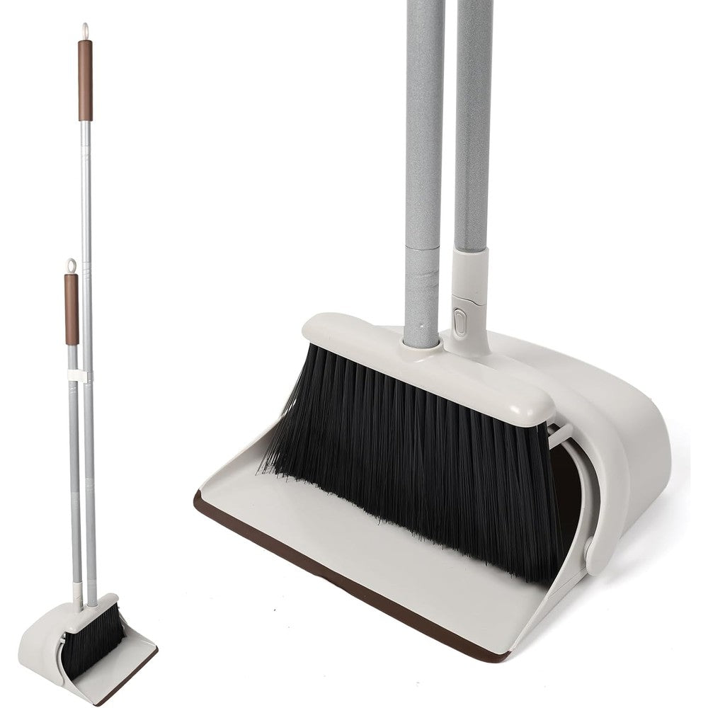 Jekayla 54 Inch Long Handled Broom and Dustpan Set front view for ergonomic floor cleaning.