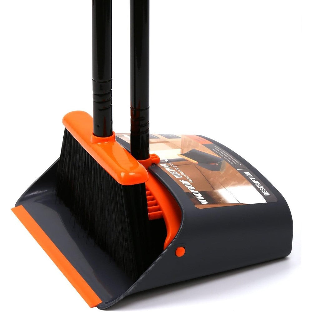 TreeLen broom and dustpan set front view upright floor cleaning kit.