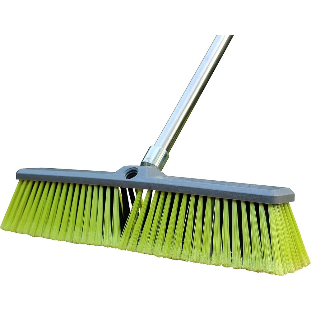 PHYEX 18 inch push broom front view for outdoor floor cleaning.