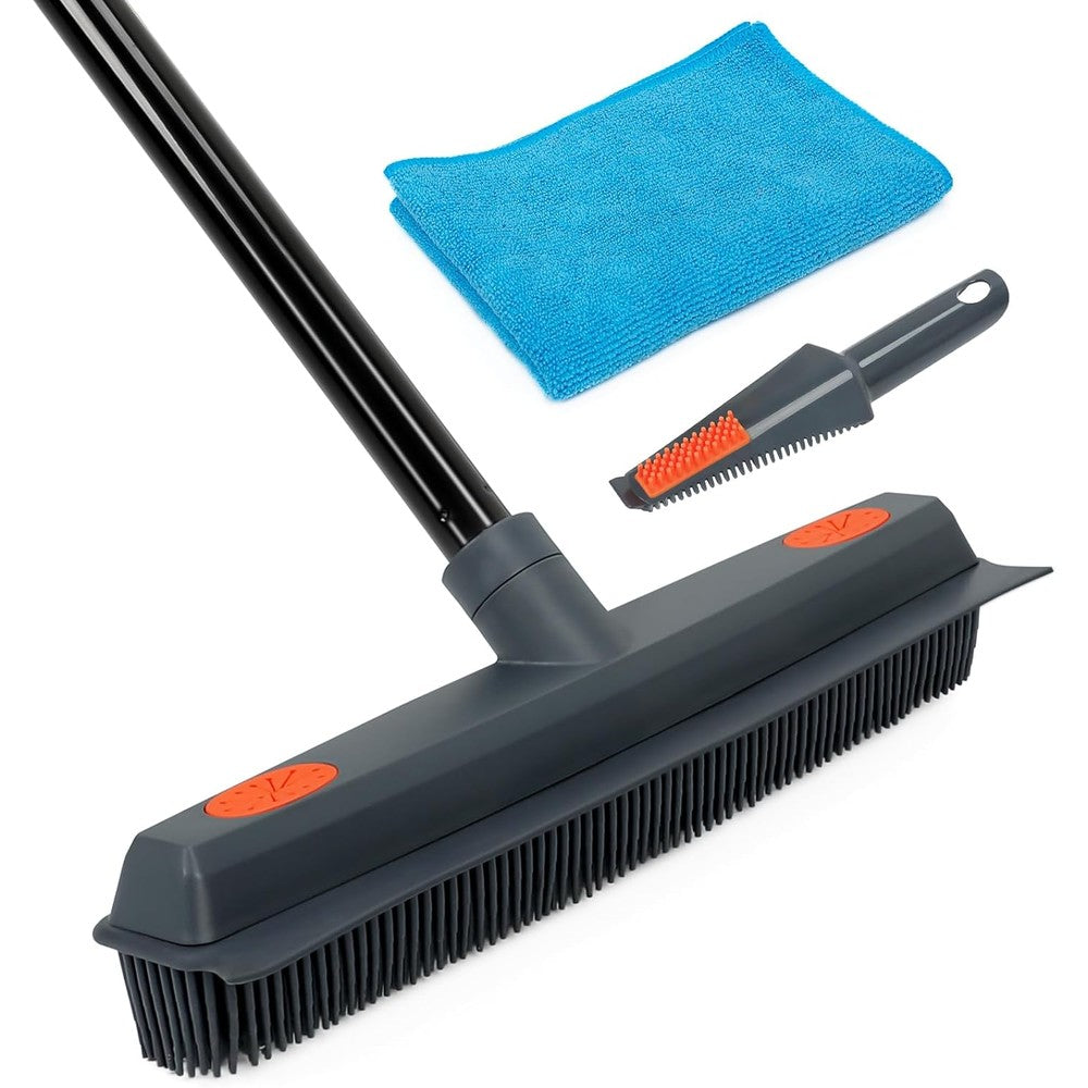 Mavriz Rubber Broom Carpet Rake front view for pet hair removal