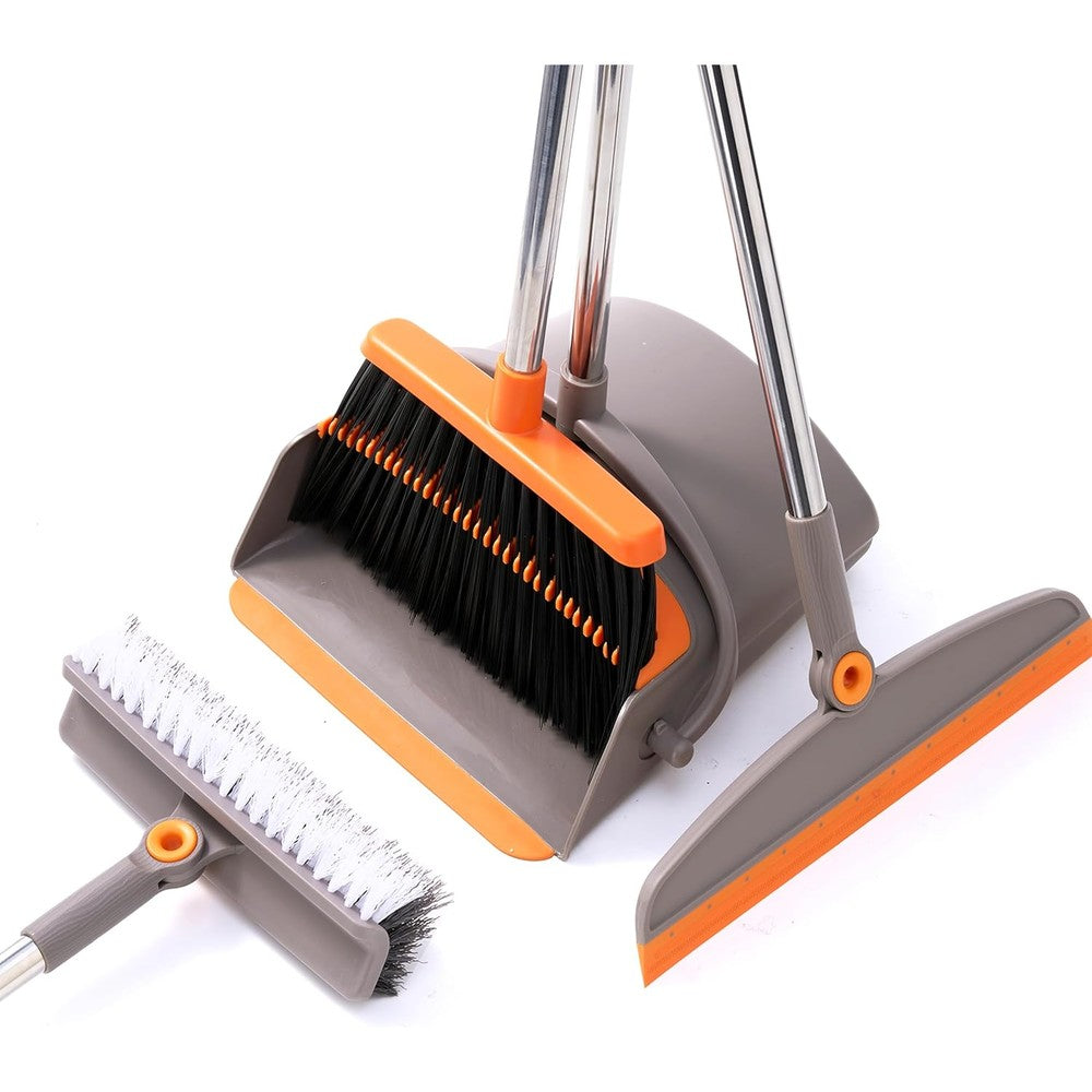 Duitwell multifunction 3 in 1 broom and dustpan set standing upright front view