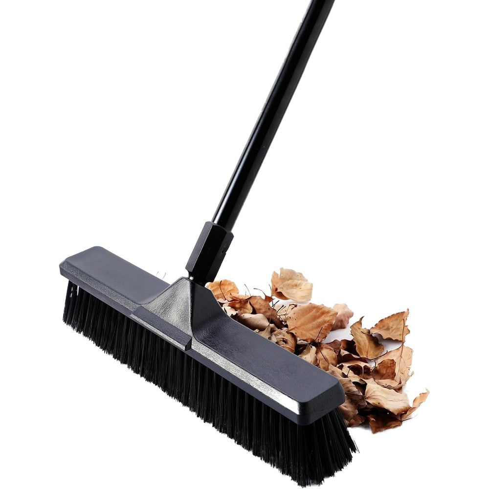 Eyliden Heavy Duty Push Broom front view showing eighteen inch stiff bristle head
