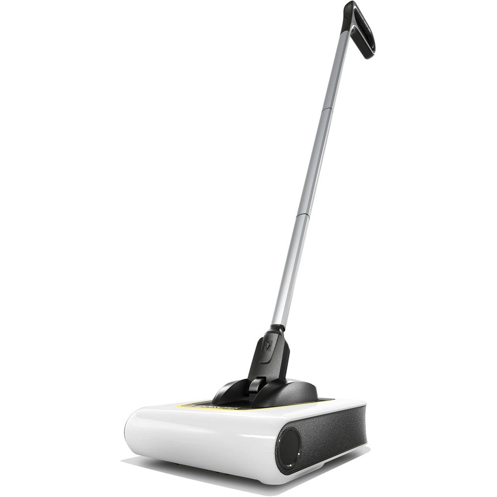 Karcher KB 5 cordless electric broom white front view on hardwood flooring