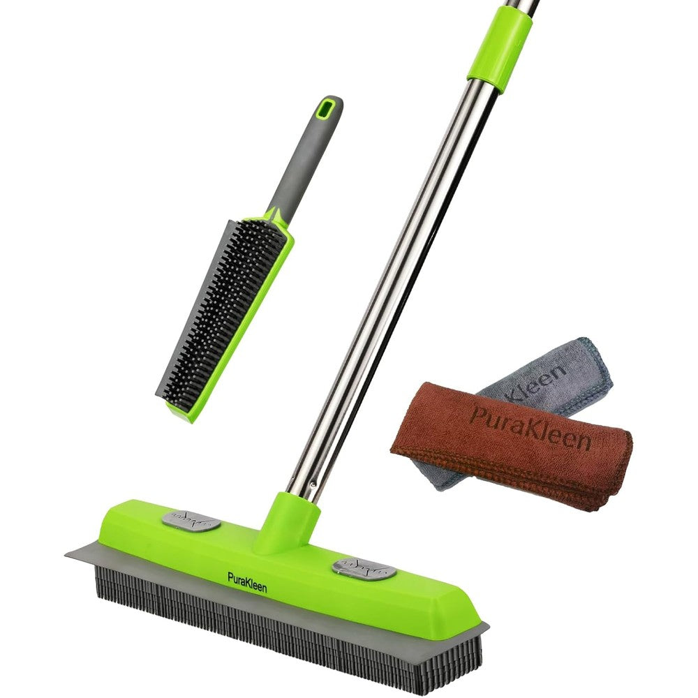 PuraKleen 4-in-1 carpet rake and pet hair remover with long handle