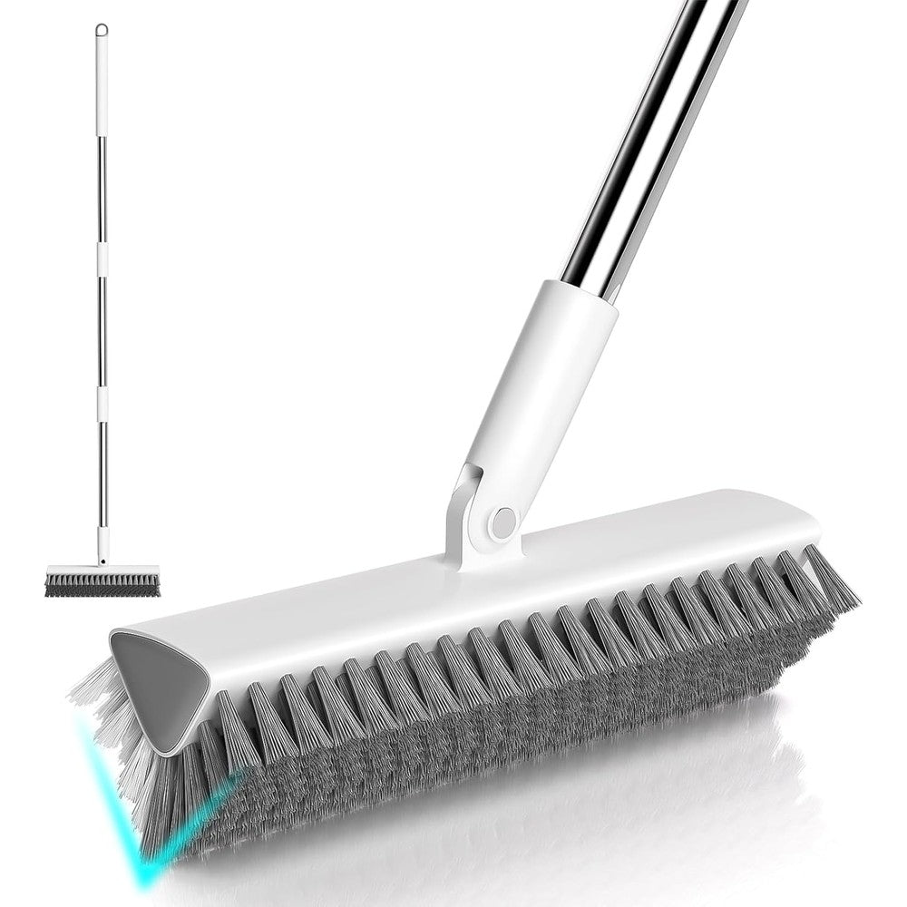 Funest grout brush with long handle and stiff bristles front view