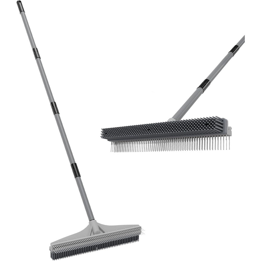 Walensee 2 in 1 rubber broom and carpet rake front view for pet hair removal.
