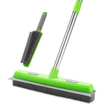 Homilifibra rubber broom with squeegee front view for carpet pet hair removal