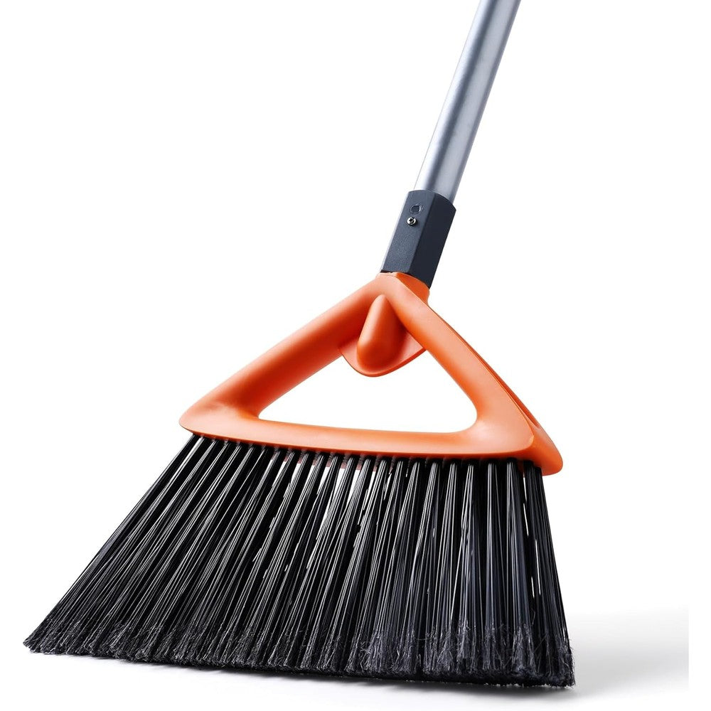 CLEANHOME outdoor sweeping broom front view with stiff black bristles and grey head on a concrete patio.