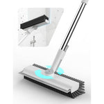 HelpX floor scrub brush front view showing white heavy duty stiff bristles and long handle
