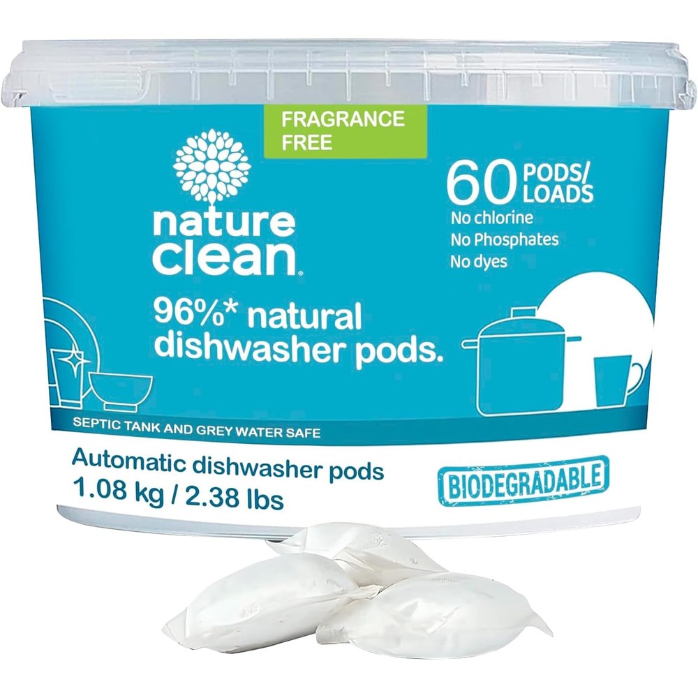 Nature Clean Non Toxic Dishwasher Detergent Pods front view 60 count container