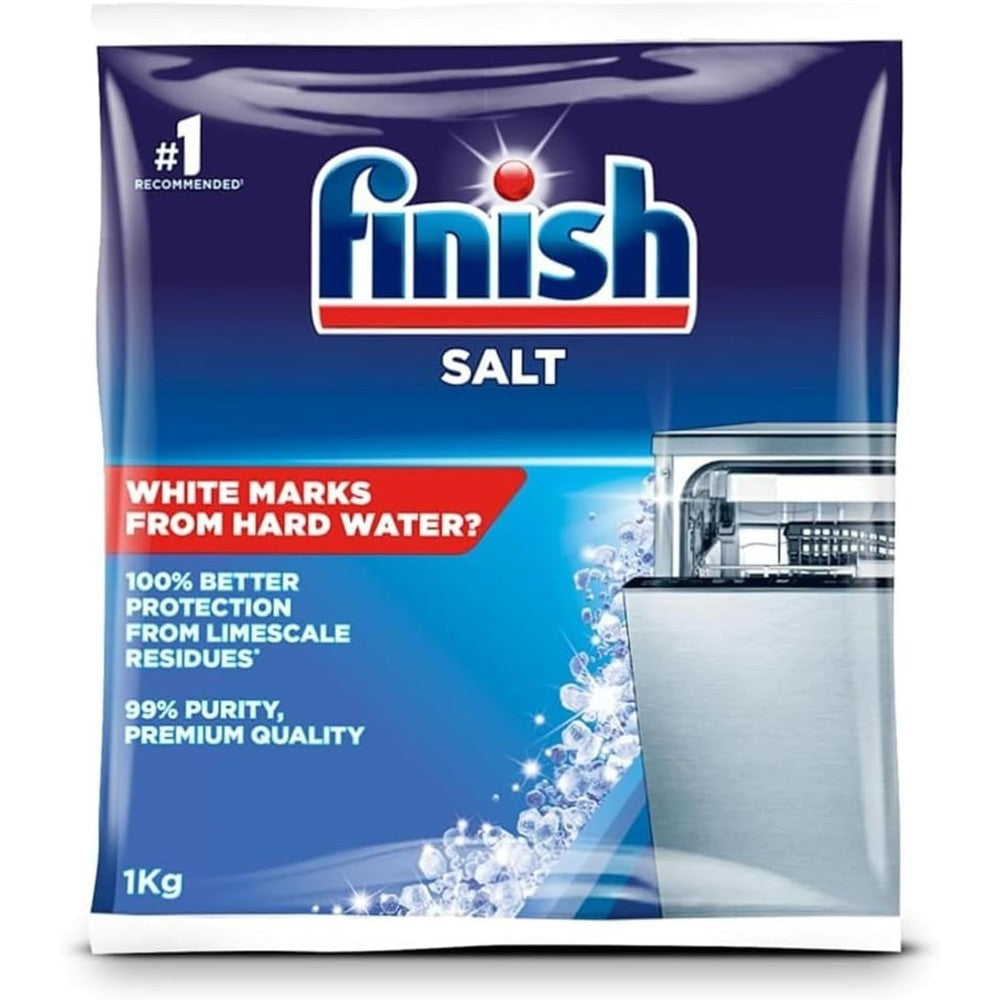 Finish Dishwasher Salt 1 Kilogram front view for limescale protection.