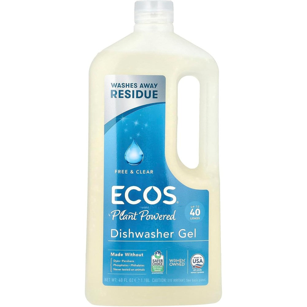 Ecos Free and Clear Automatic Dishwasher Gel 40 fluid ounces bottle front view