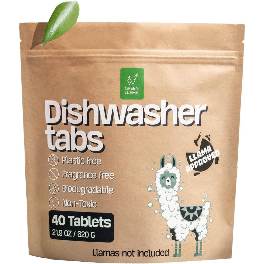 Green Llama fragrance free dishwasher tablets front view