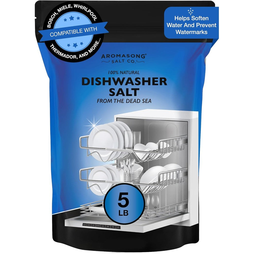 Aromasong Dishwasher Salt 5 pound pouch front view for water softening