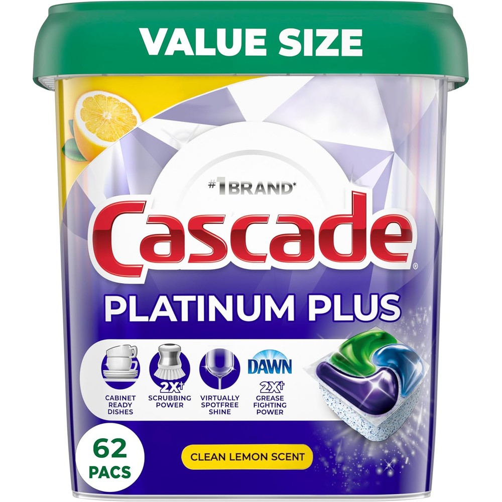 Cascade Platinum Plus Dishwasher Pods 62 Count front view