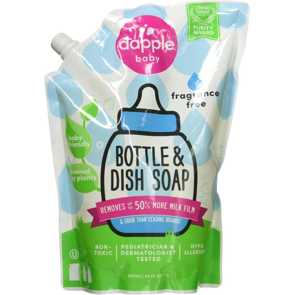 Dapple Baby Bottle and Dish Liquid Fragrance Free Refill Pouch front view