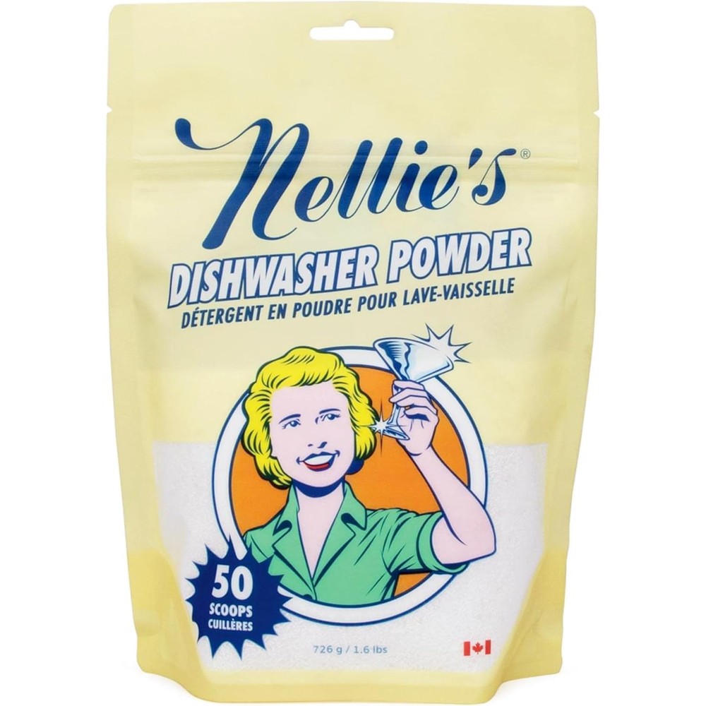 Nellie's Dishwasher Powder front view of 50 scoop pouch