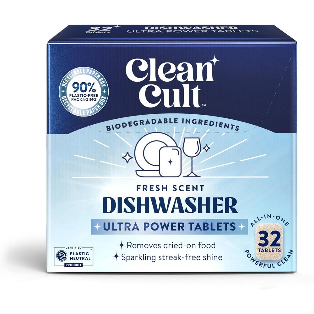 Cleancult Ultra Power Dishwasher Detergent Pods front view 32 count box