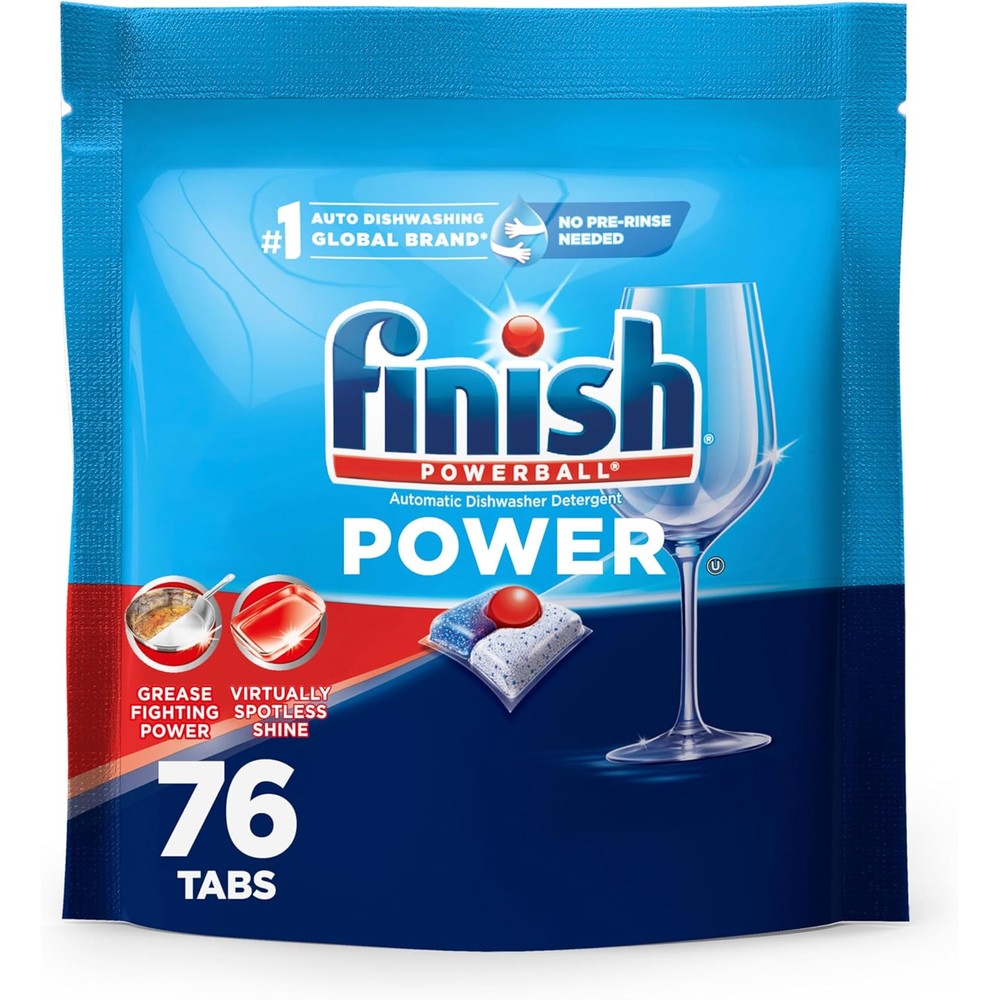 Finish Power Dishwasher Pods 76 count front packaging showing Powerball technology.