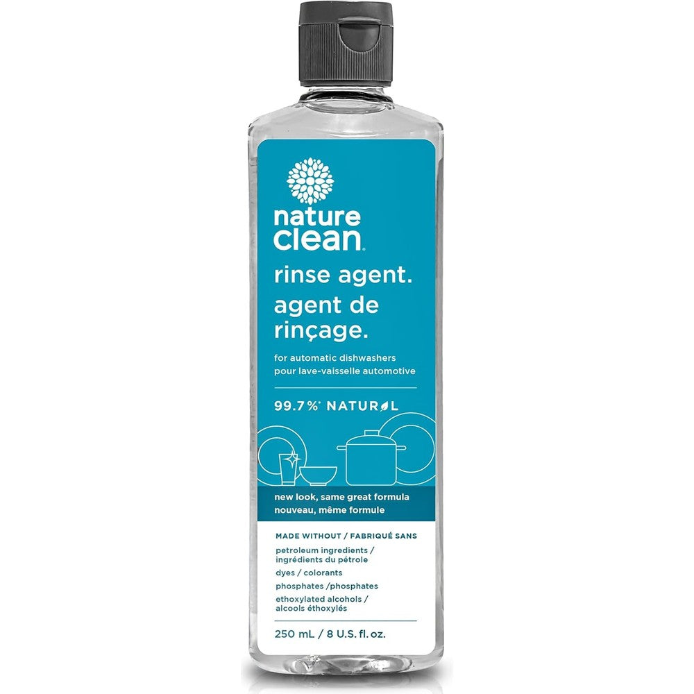 Nature Clean Natural Dishwasher Rinse Aid front view for streak free dishes.