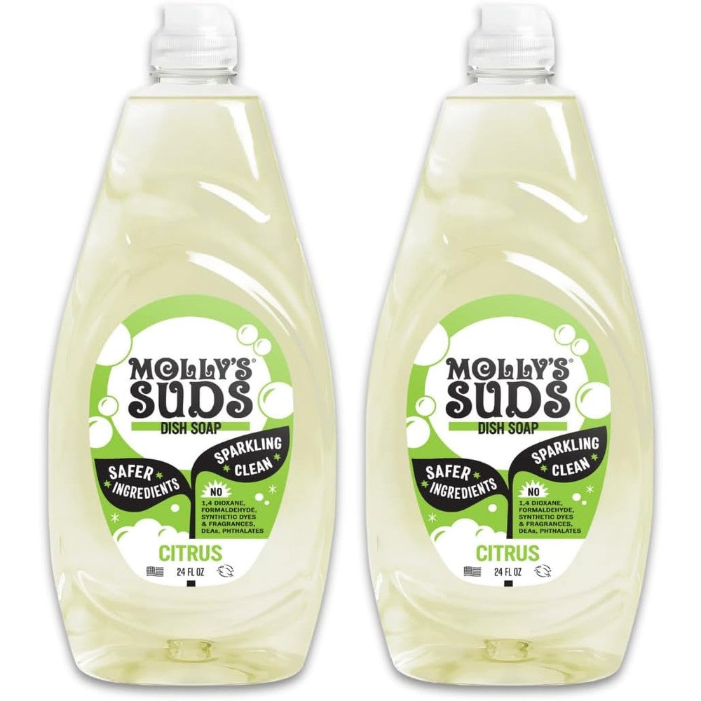 Molly's Suds Liquid Dish Soap Citrus Scent front view of two bottles