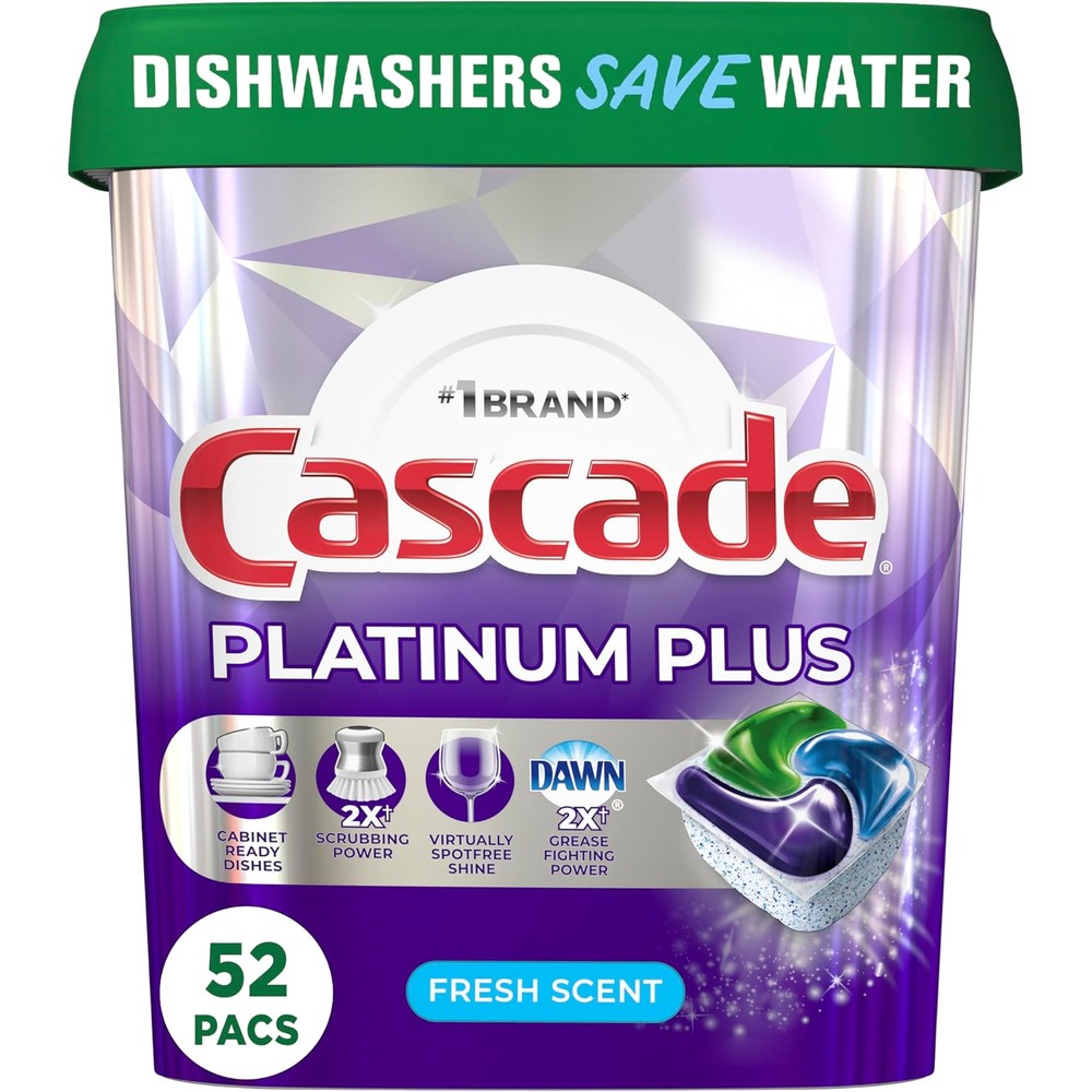 Cascade Platinum Plus Dishwasher Pods 52 count container front view
