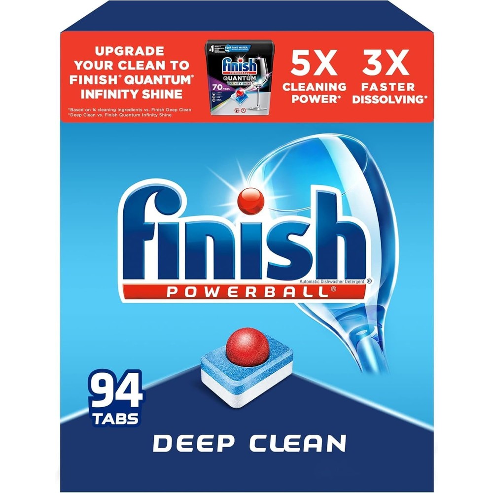 Finish All In 1 Powerball Dishwasher Detergent 94 count front view authentic imported packaging