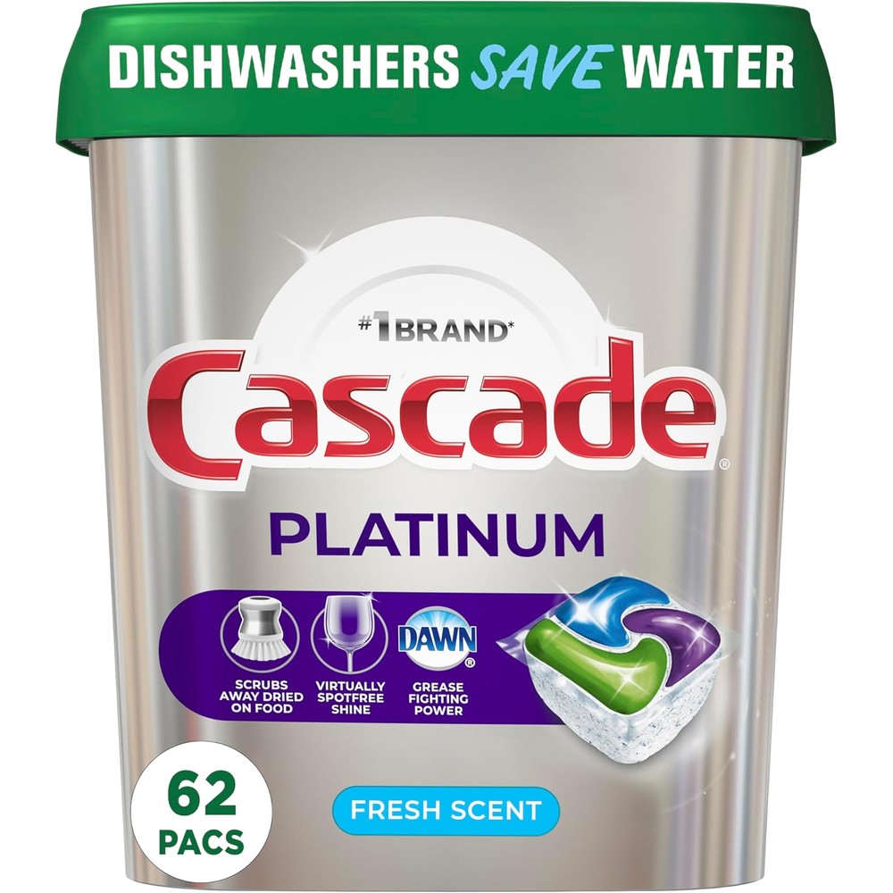 Cascade Platinum ActionPacs 62 count front packaging view
