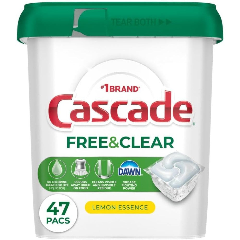 Cascade Free and Clear Dishwasher Pods front packaging view