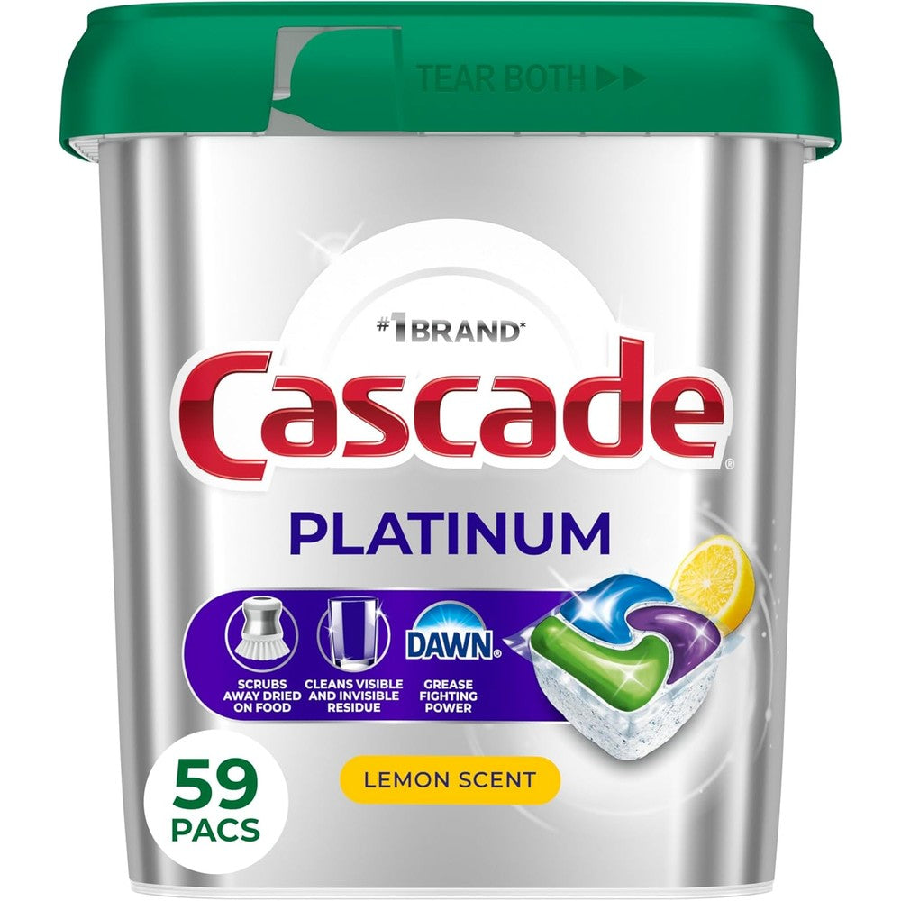 Cascade Platinum Dishwasher Pods lemon scent front view