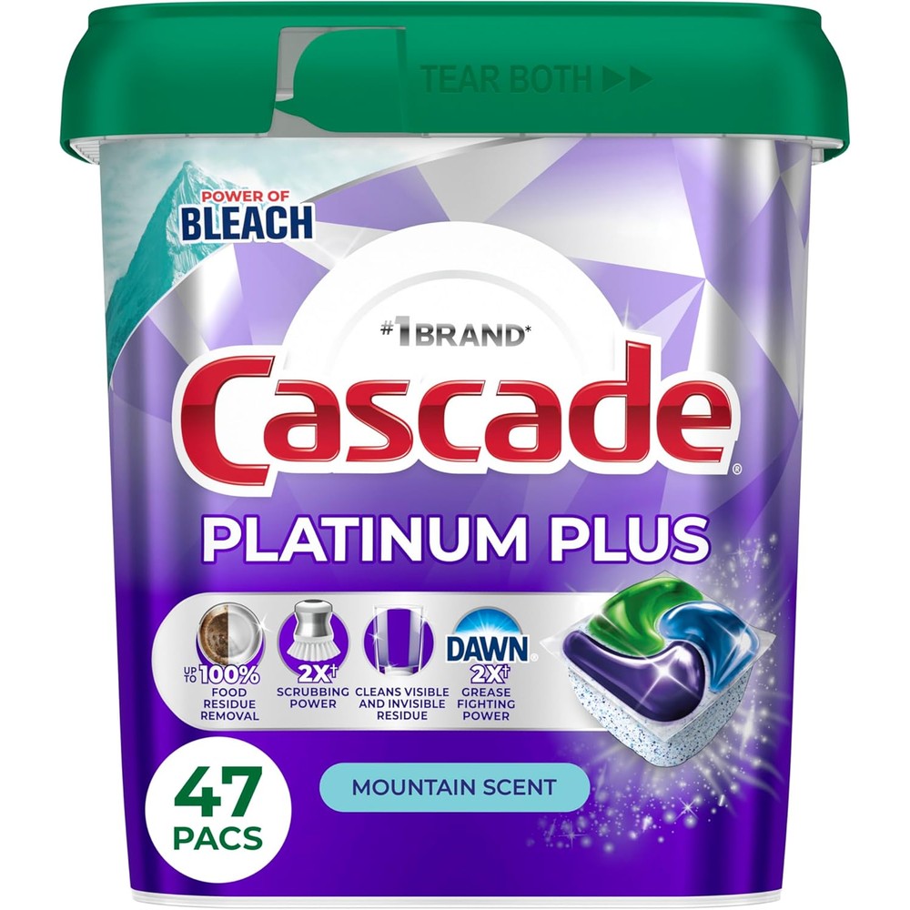 Cascade Platinum Plus Dishwasher Pods Mountain 47 Count front view