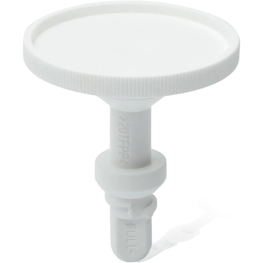 Generic WD12X10284 dishwasher rinse aid dispenser cap front view showcasing the white plastic threaded design.