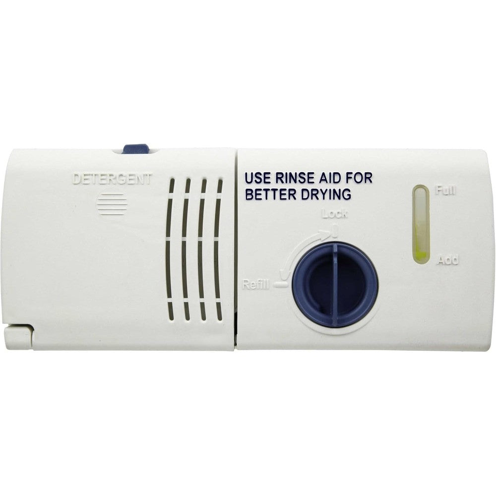 Whirlpool W10224428 Detergent Dispenser assembly front view for dishwasher repair.