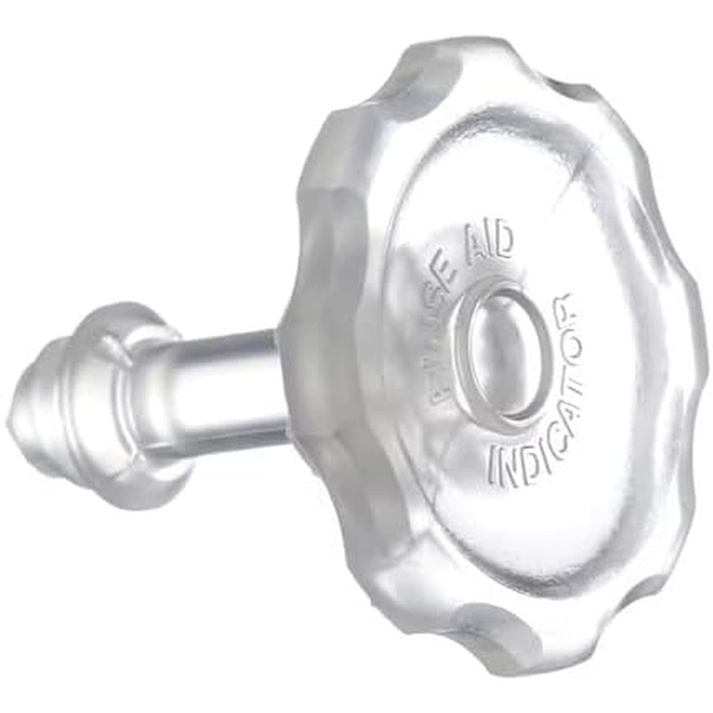 Budora WP3378134 rinse aid dispenser cap front view showing clear circular threaded design.