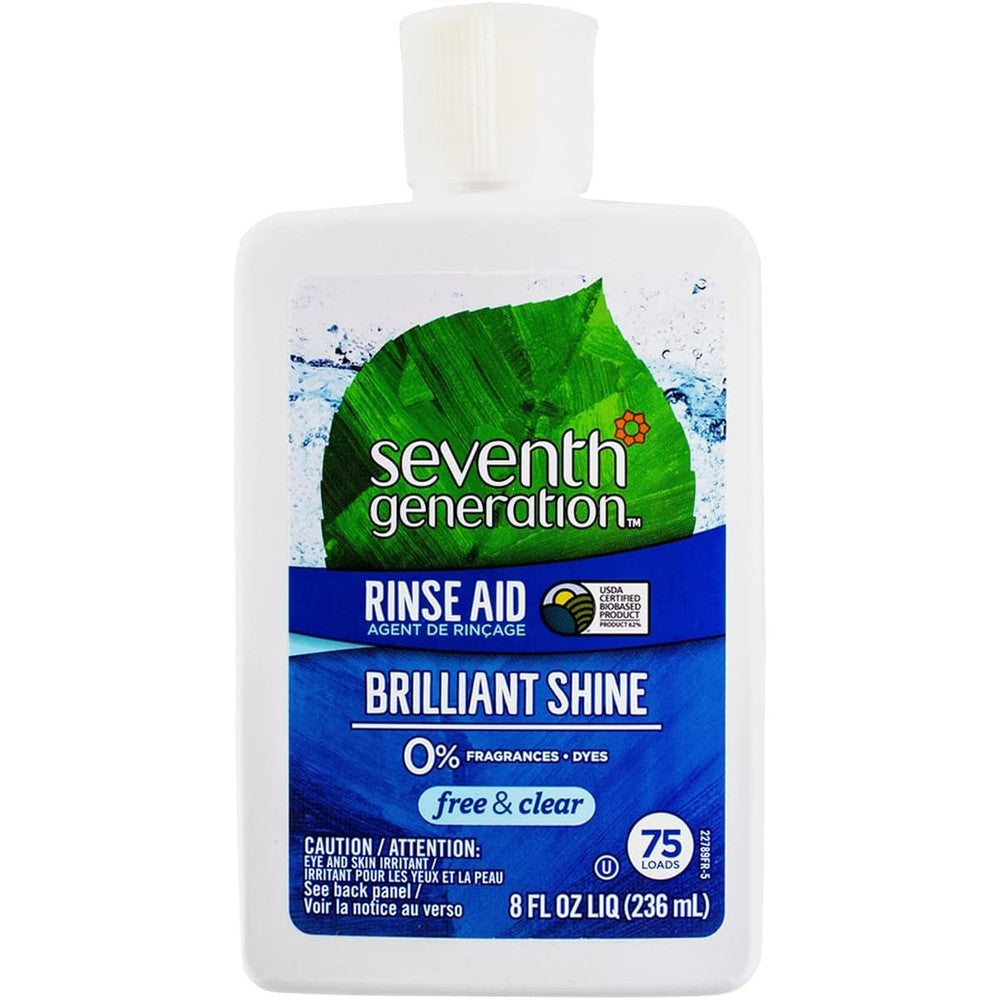 Seventh Generation Rinse Aid Free and Clear 8 Ounce bottle front view dishwasher spotting protection