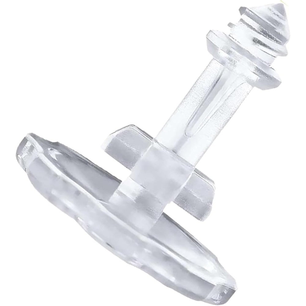 Generic dishwasher rinse aid dispenser cap front view showing transparent polymer material for appliance repair