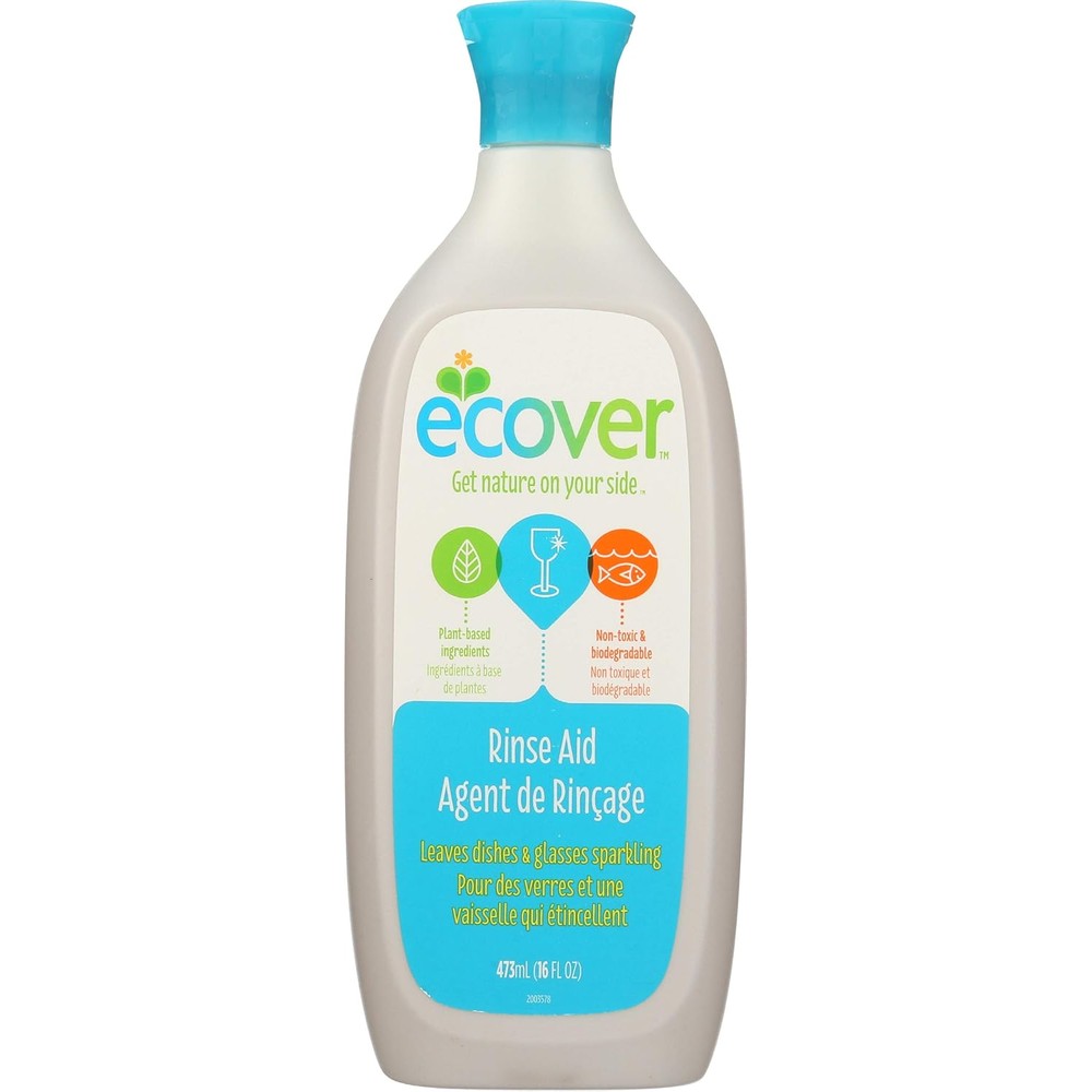 Ecover Naturally Derived Rinse Aid 16 Ounce front view for sparkling dishes