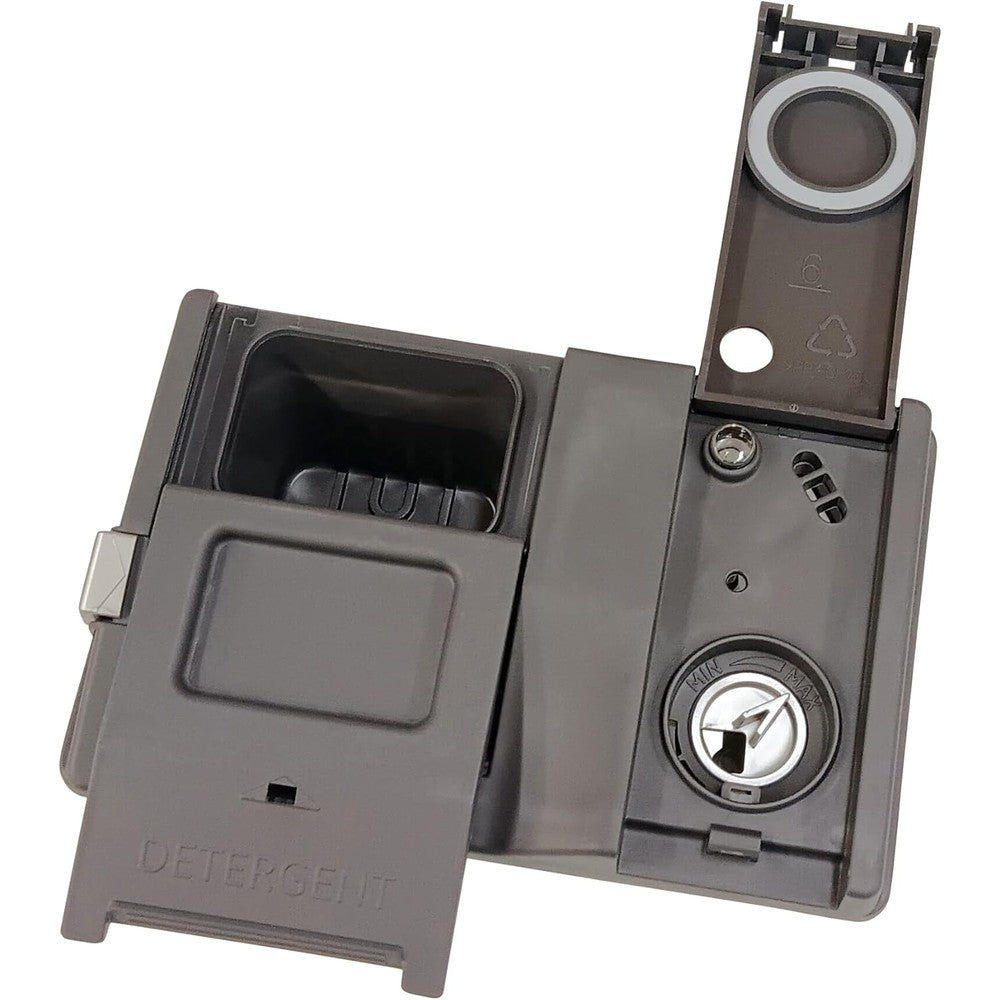 Choice Manufactured Parts WD12X28239 dishwasher dispenser module front view showing grey plastic housing and detergent door latch