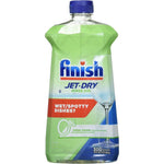 Finish Jet Dry Rinse Agent Liquid Green 0% 32 Ounce front bottle view for dishwasher drying.