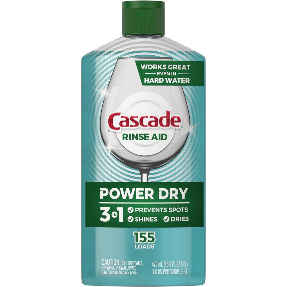 Cascade Platinum Rinse Aid 16 Ounce front view bottle for dishwasher drying